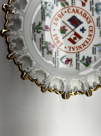 “CANADA’S CENTENNIAL-1867-1967" Province’s Flowers-Gold Scalloped Rim-Col. Plate