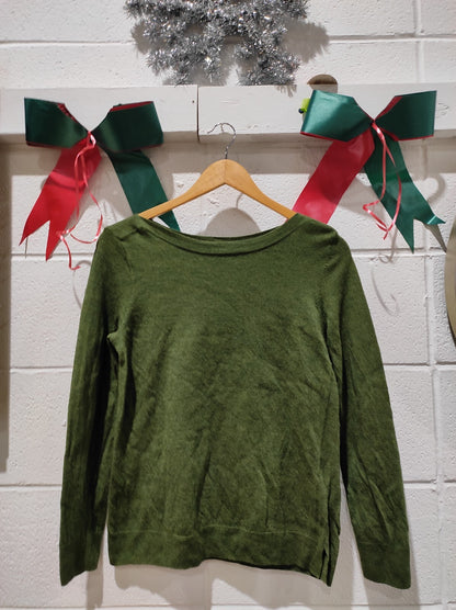 Ellen Tracy 100% Merino Wool Large Rolled Neck Long Sleeve Green L