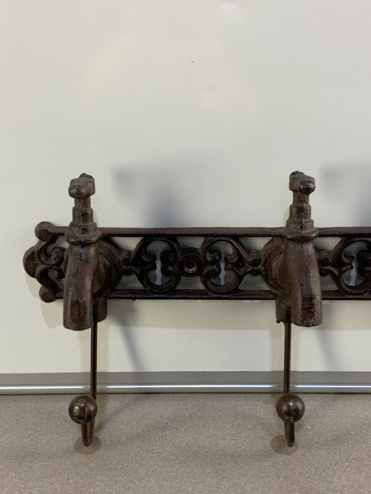 Vintage 3 Knobs Water Spigot Wall Hook Coat Hanger Cast Iron
