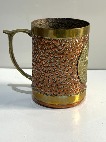 Vintage Copper & Brass Mexico Aztec Mayan Calendar Mugs Tankards