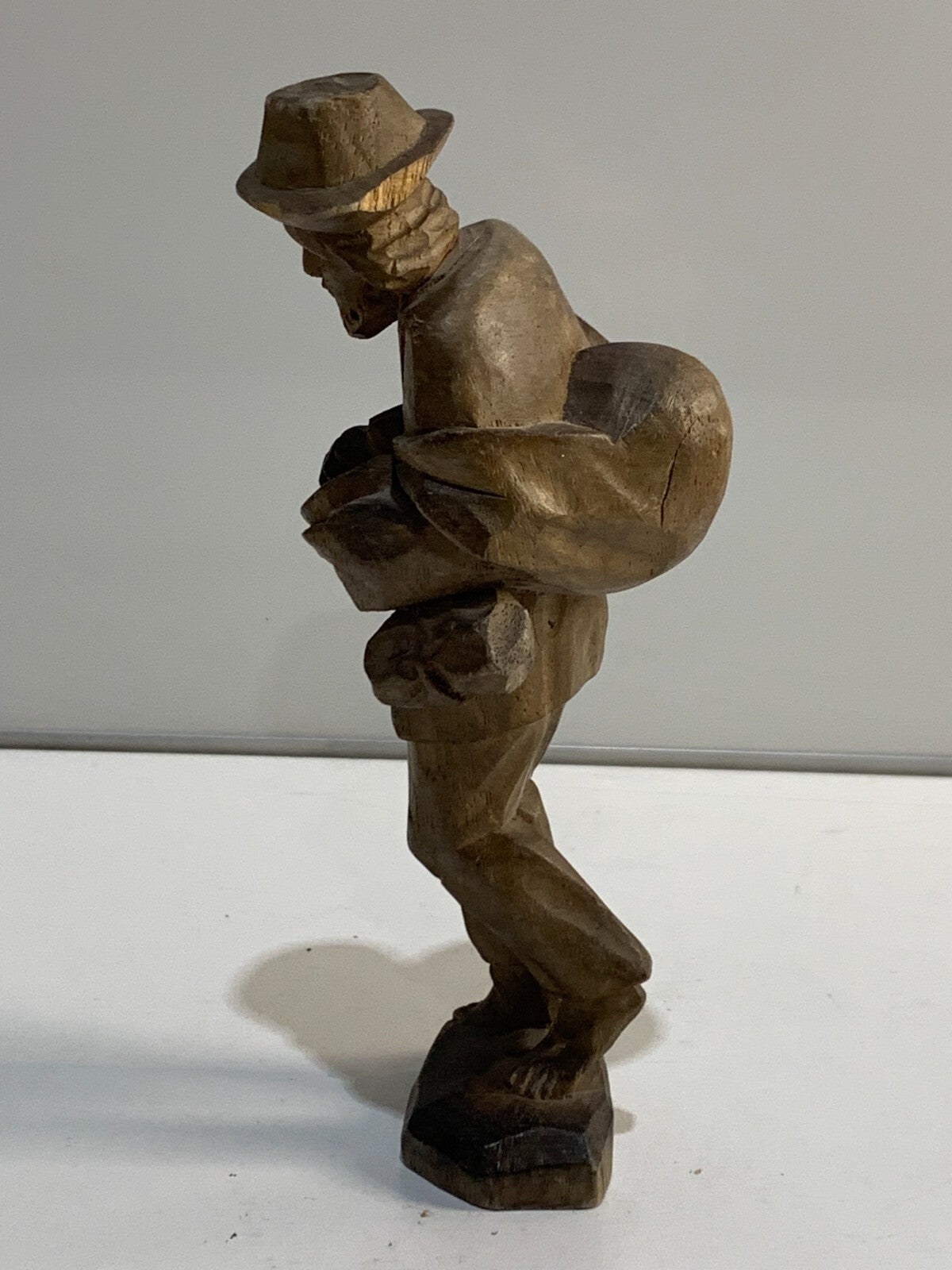 Carved Wooden Traveler Man Barefoot Bearded Pilgrim Folk Art Figure Handmade