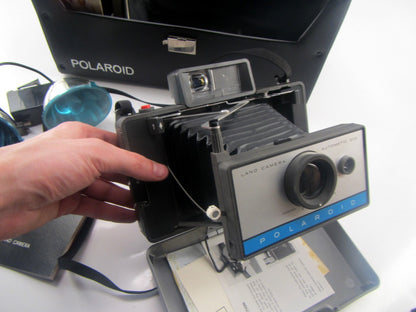 Vintage Polaroid Automatic 210 Land Camera with Case, Strap, Flash - Antique