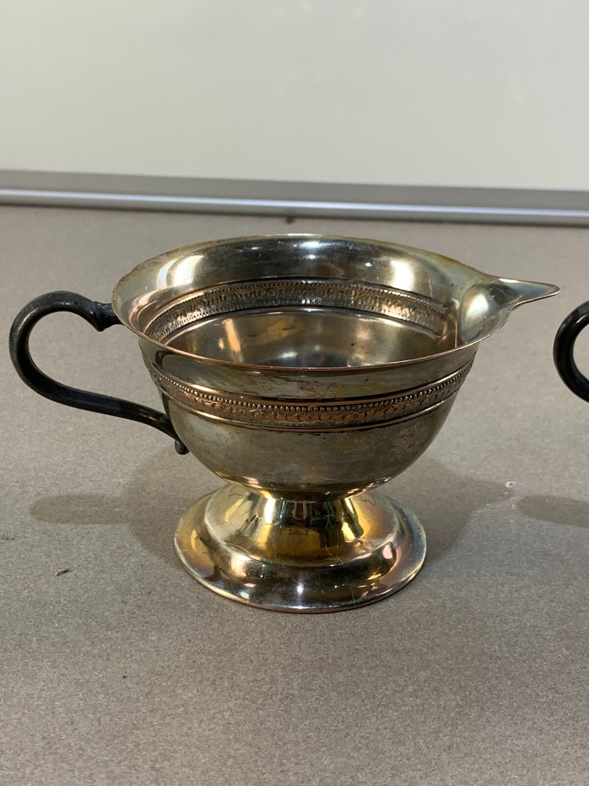 Creamer & Sugar bowl lined with copper EPO with M. Mounts rare antique