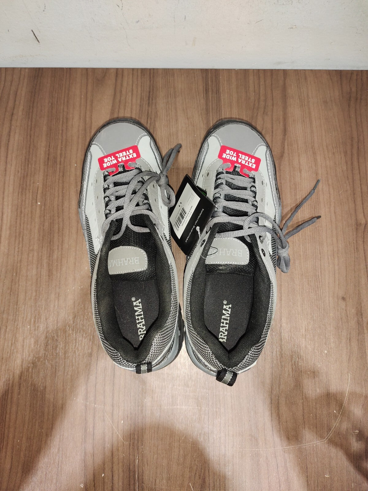 BrahmaSeth Gray Black Steel Toe Laced Up Shoes for Men's Work Shoes - Size US-11