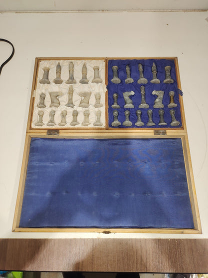 Vintage Chess Set with Board - Chess Pieces of Marble