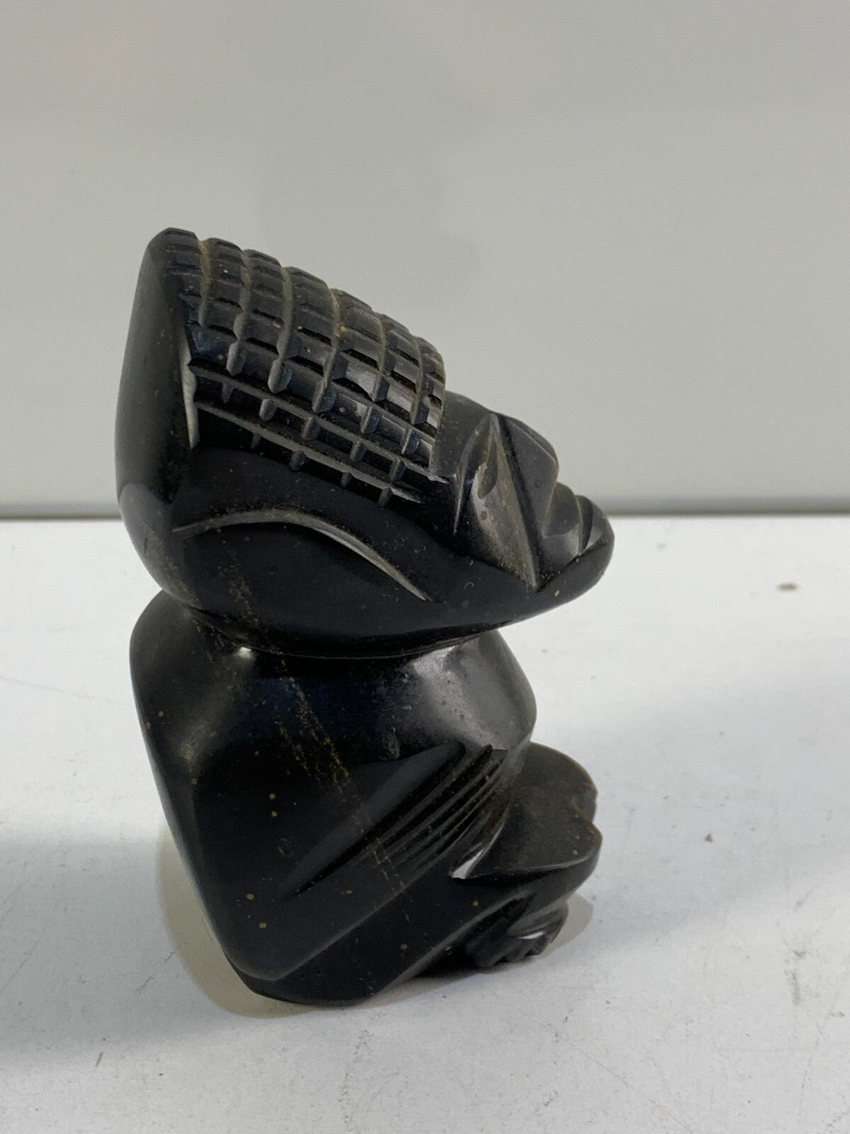 Vintage Carved Stone Tiki or Aztec God | Sparkly Black Obsidian