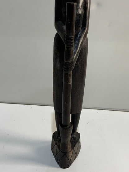 Vintage Woman with mortar and pestle Wood Sculpture