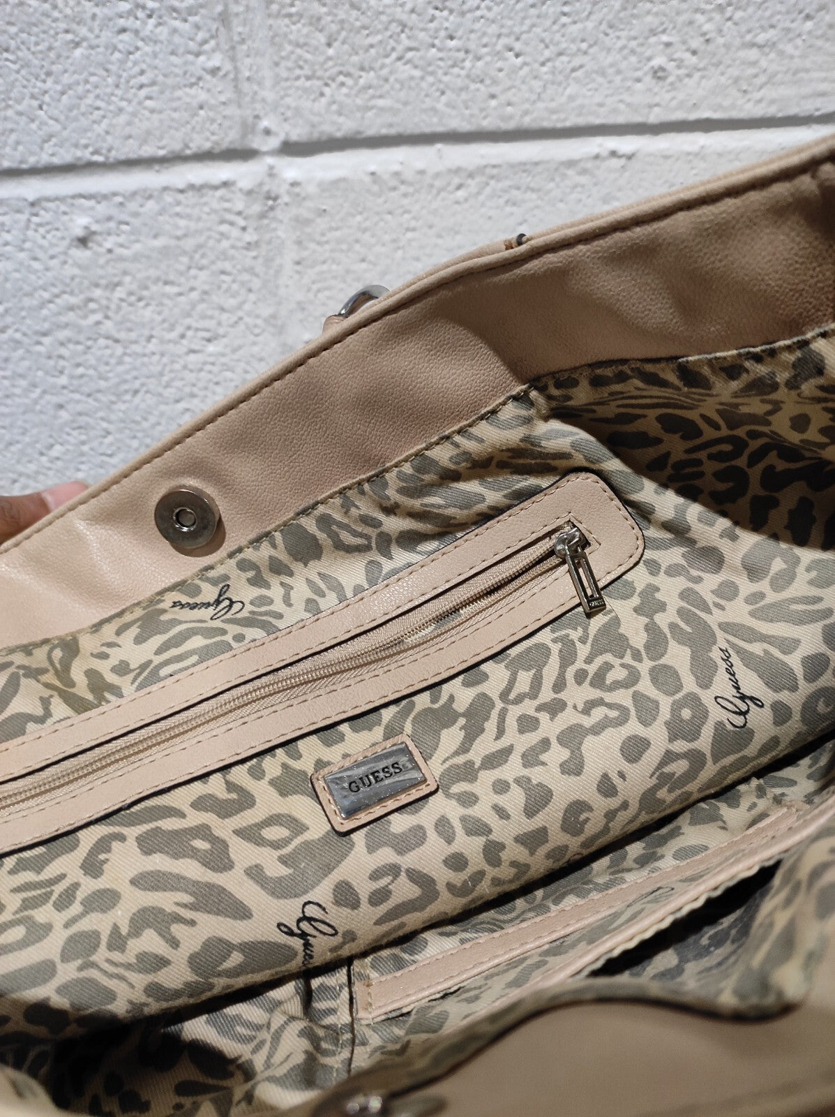 GUESS Rhinestones Large Tote Handbag Purse- Beige