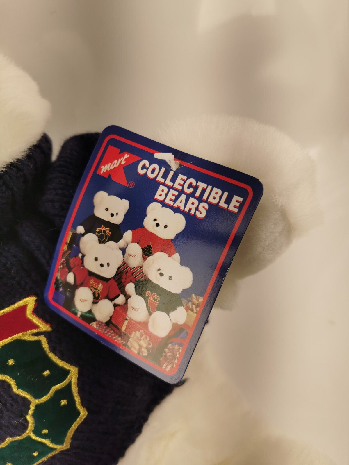 1997 Main Joy White Teddy Bear Holiday Wreath 19" Plush Soft Toy Stuffed Animal