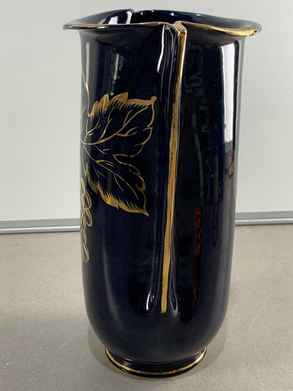 Vintage cobalt blue vase hand-painted, made in Italy