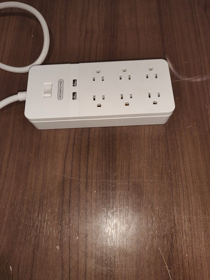 Power Strip with 10ft Extension Cord, NTONPOWER Flat Plug FPC-6A2U-US