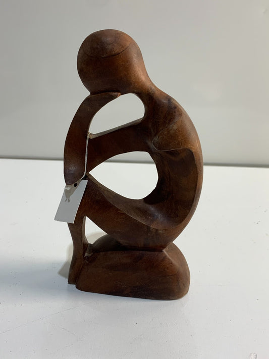" Wooden Abstract Sculpture Hand Carved Thinking Statue Wood Figurine Thinker