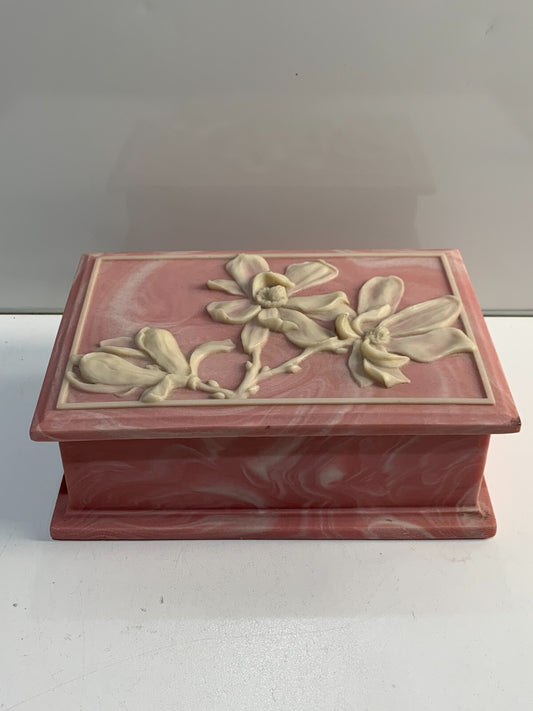 Vintage Design Gift Rose Trinket Box 80s Pink Soapstone Vanity Bath Jewelry Box