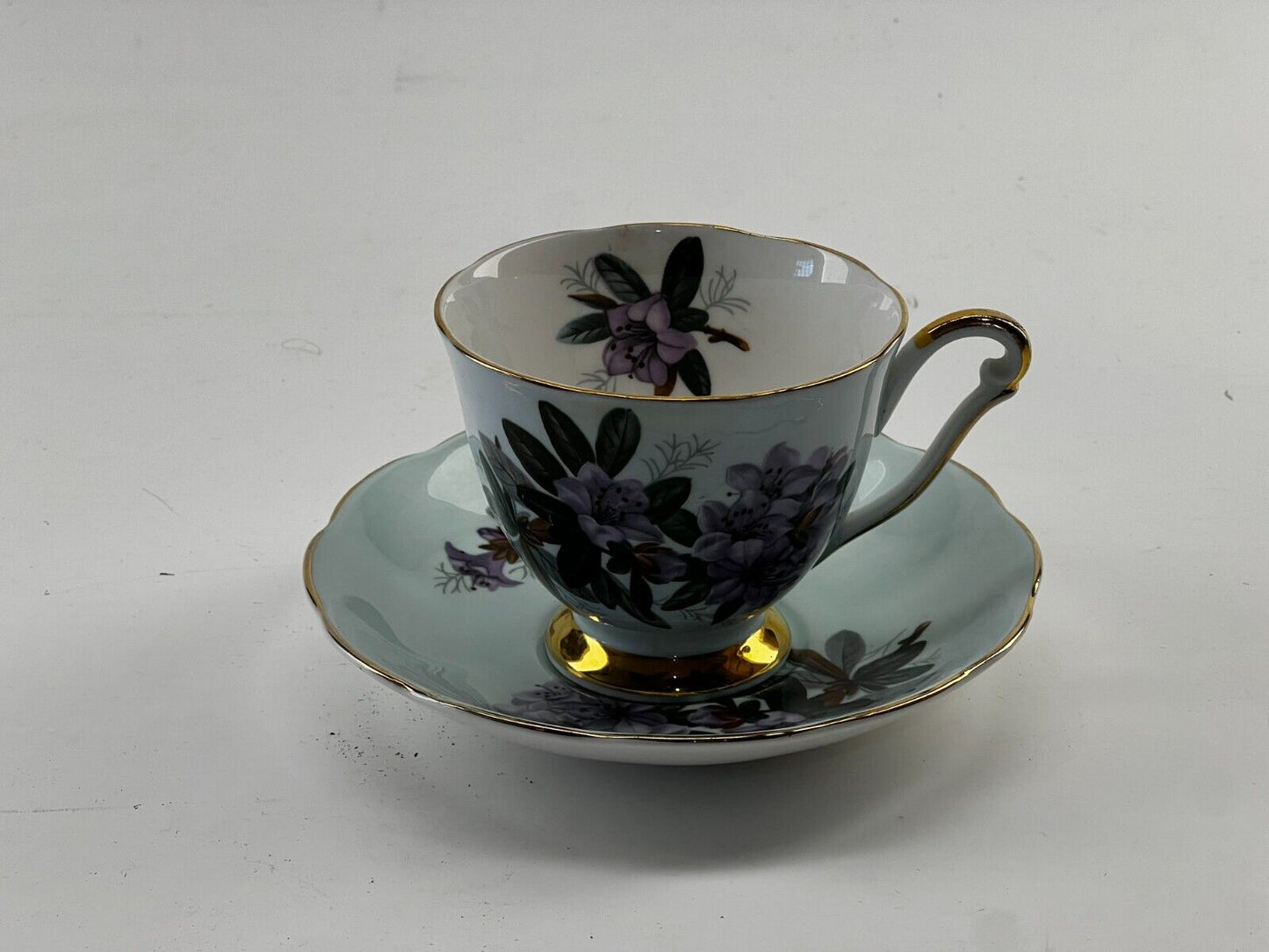 Bone China Queen Ann Tea Cup and Saucer Purple Flowers