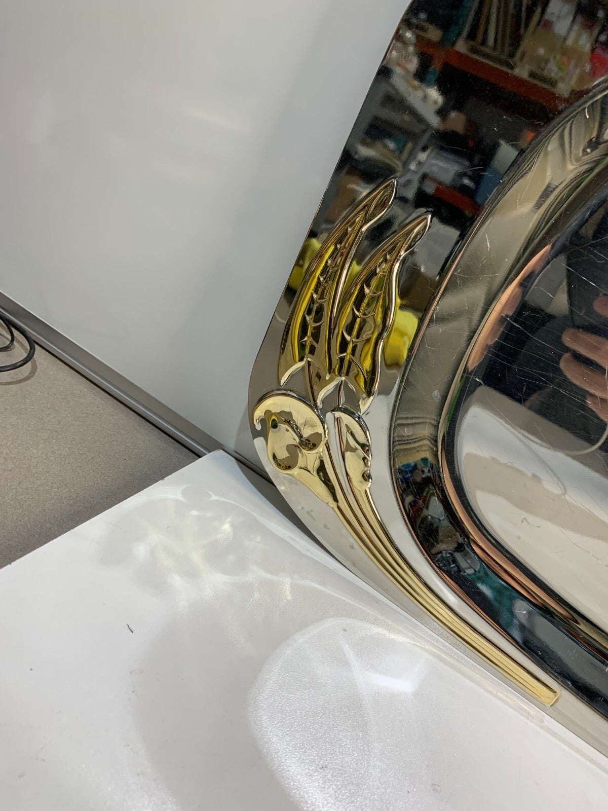 Vemi Italy 18/10 Stainless Steel Serving Tray With Gold Leaf Shapes.