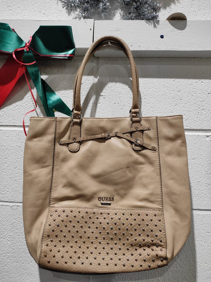 GUESS Rhinestones Large Tote Handbag Purse- Beige
