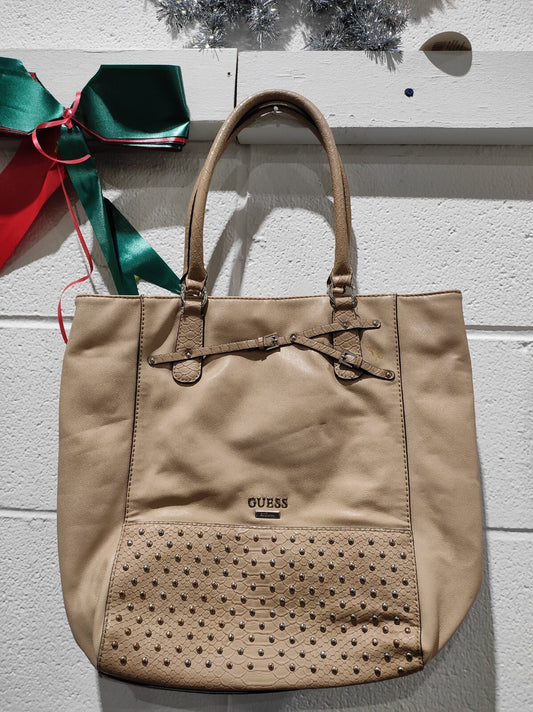GUESS Rhinestones Large Tote Handbag Purse- Beige