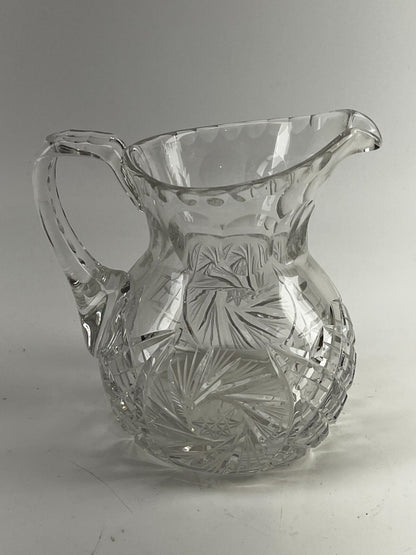 Vtg Cut Glass Pinwheel Thumbprint Crystal Pitcher