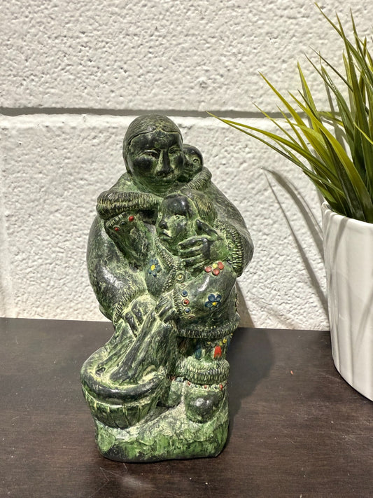 Vintage Inuit Figurine The Wolf Sculptures Mother & Child Figurine Green