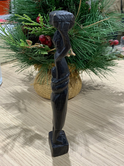 Wood sculpture woman with baby and basket, African woman statue sculpture