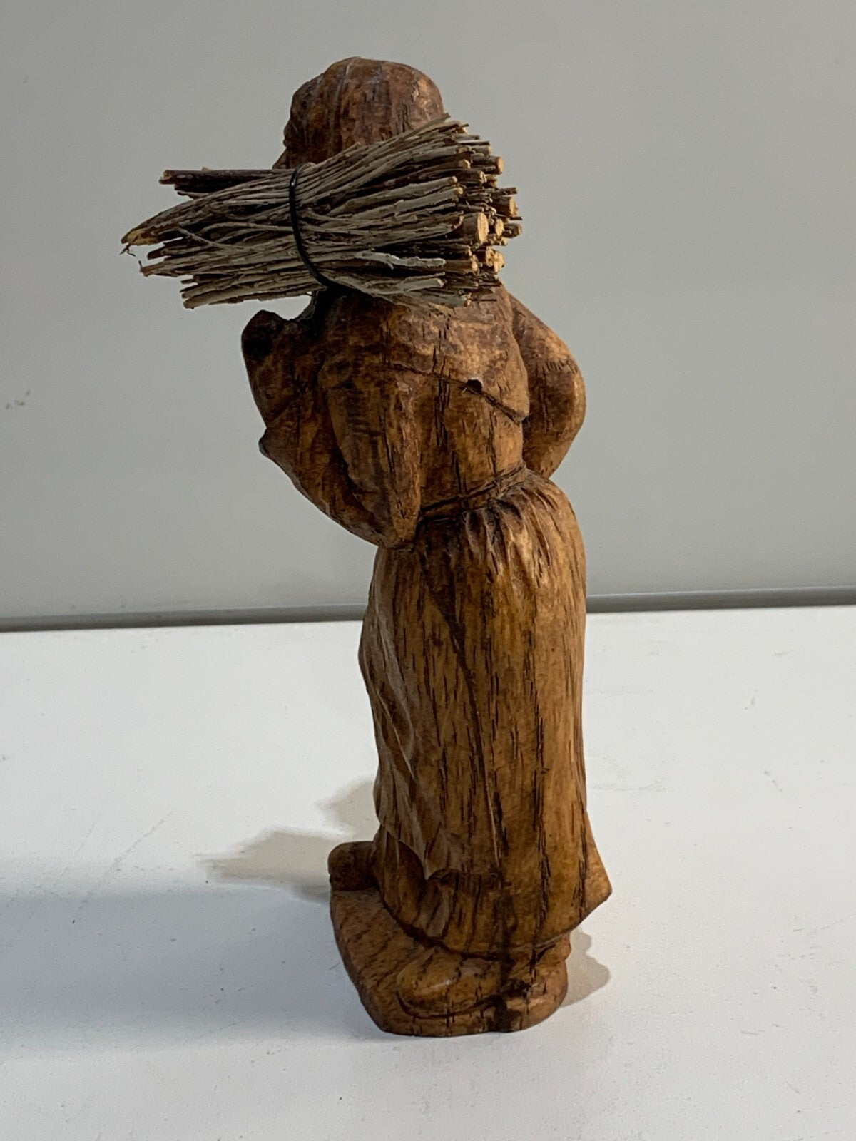 Vintage Black Forest Hand carved wooden Figure of a Old lady carrying firewood