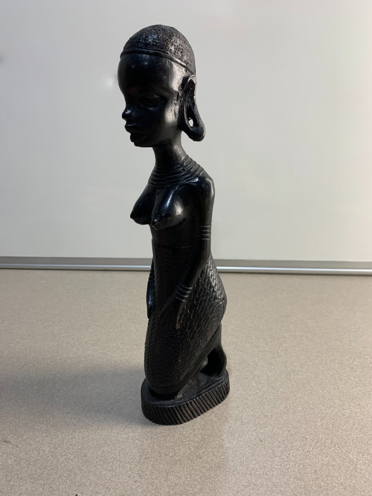 Vintage Kenyan hand carved sculpture of a kneeling African tribal woman