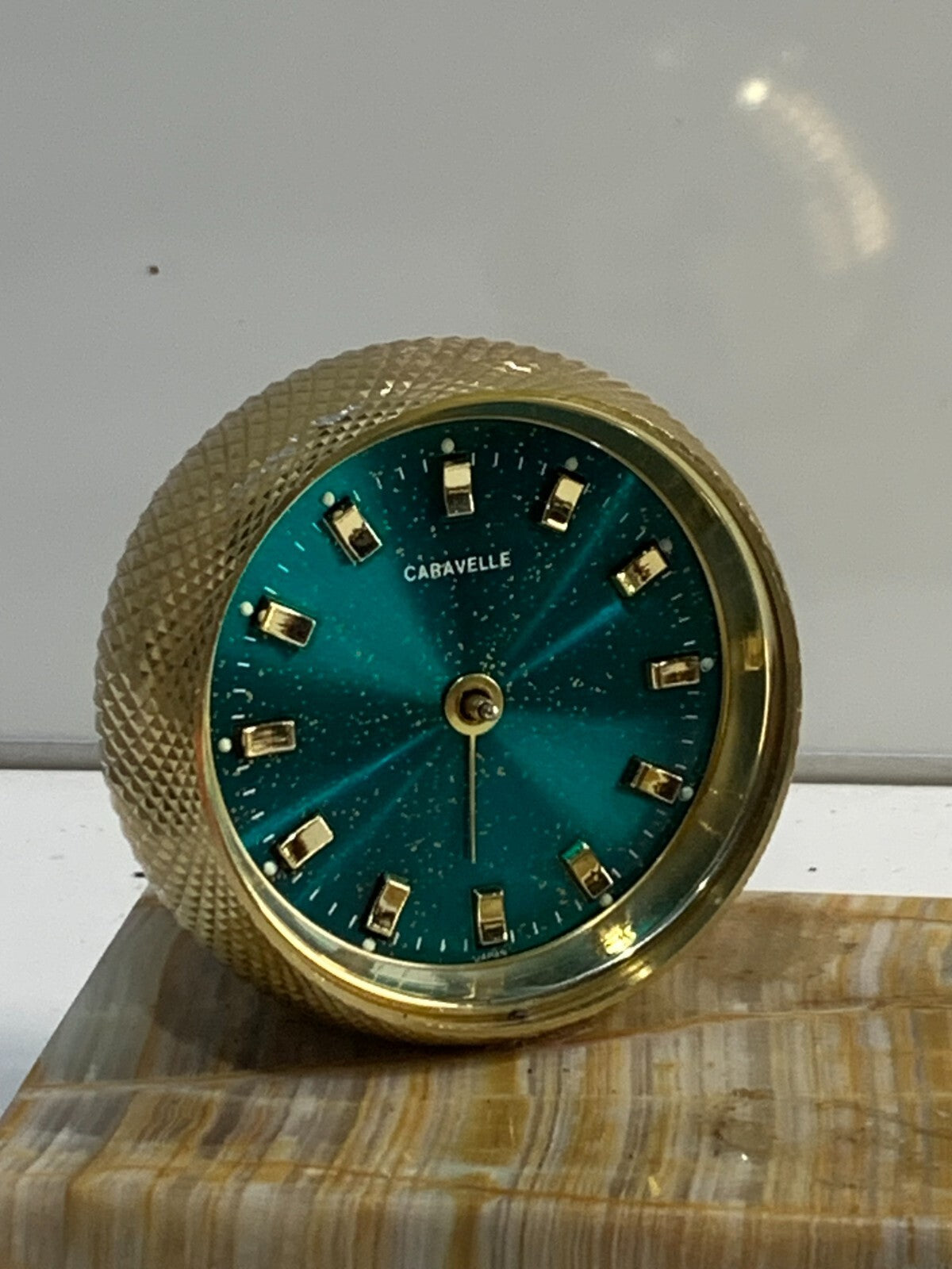 Vintage Caravelle Desk Set Brass Windup Clock With Pen Holder