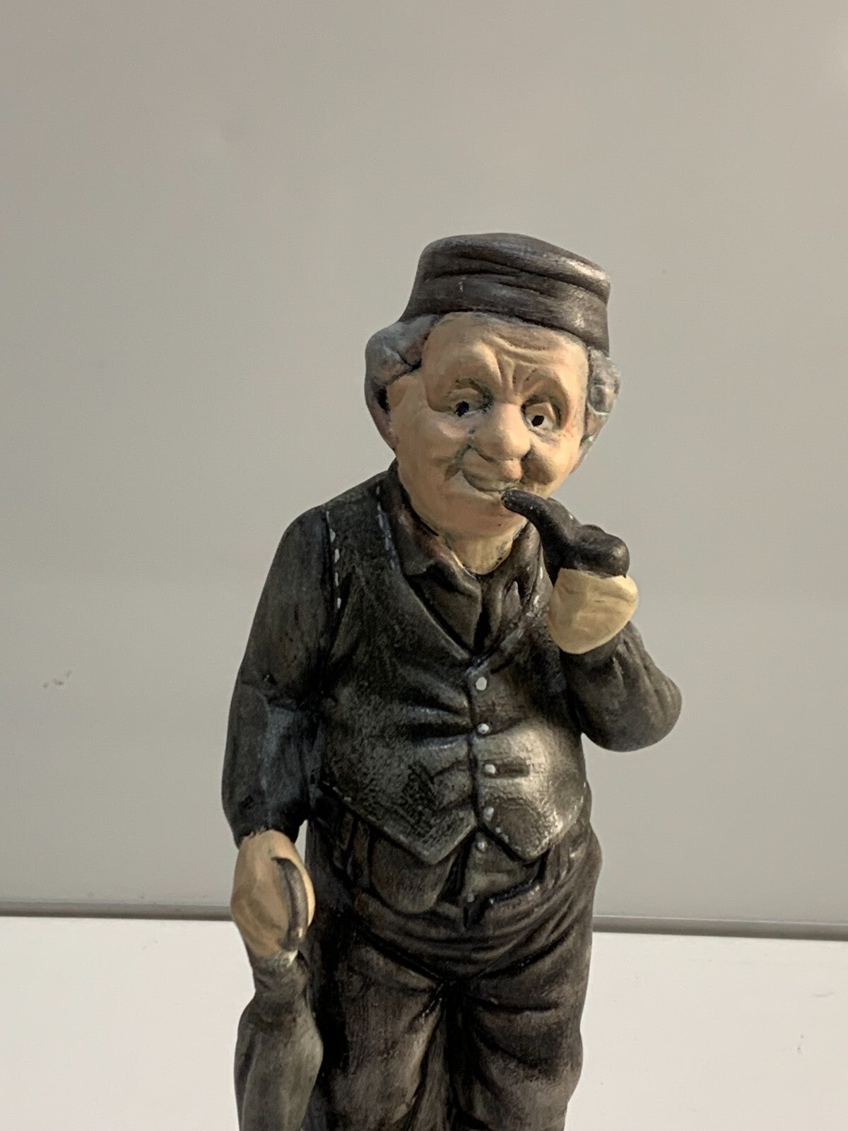 Vintage Figurine Old Man Pipe & Umbrella Stump Porcelain Bisque 8"