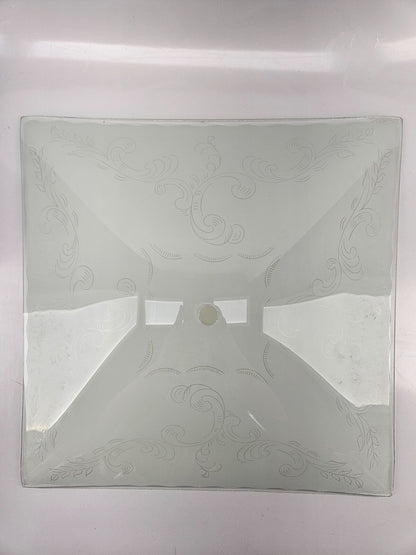 12" Square Glass Ceiling Light Fixture Frosted Glass Floral Vintage