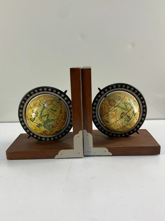 Beautiful Wooden Old World Globe Bookends