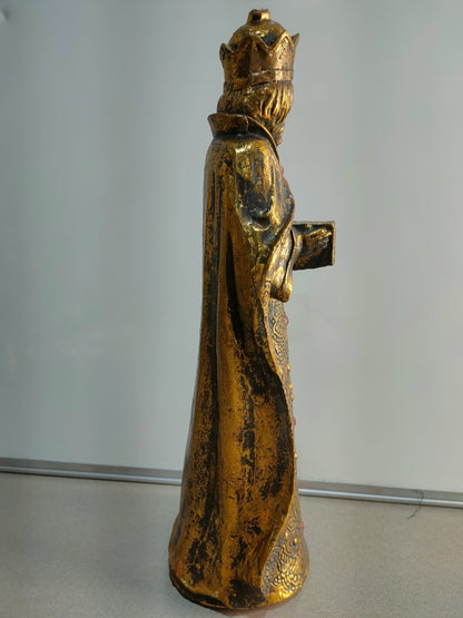 Vintage Gold Christmas Figurines, King Bearing Gift in a box
