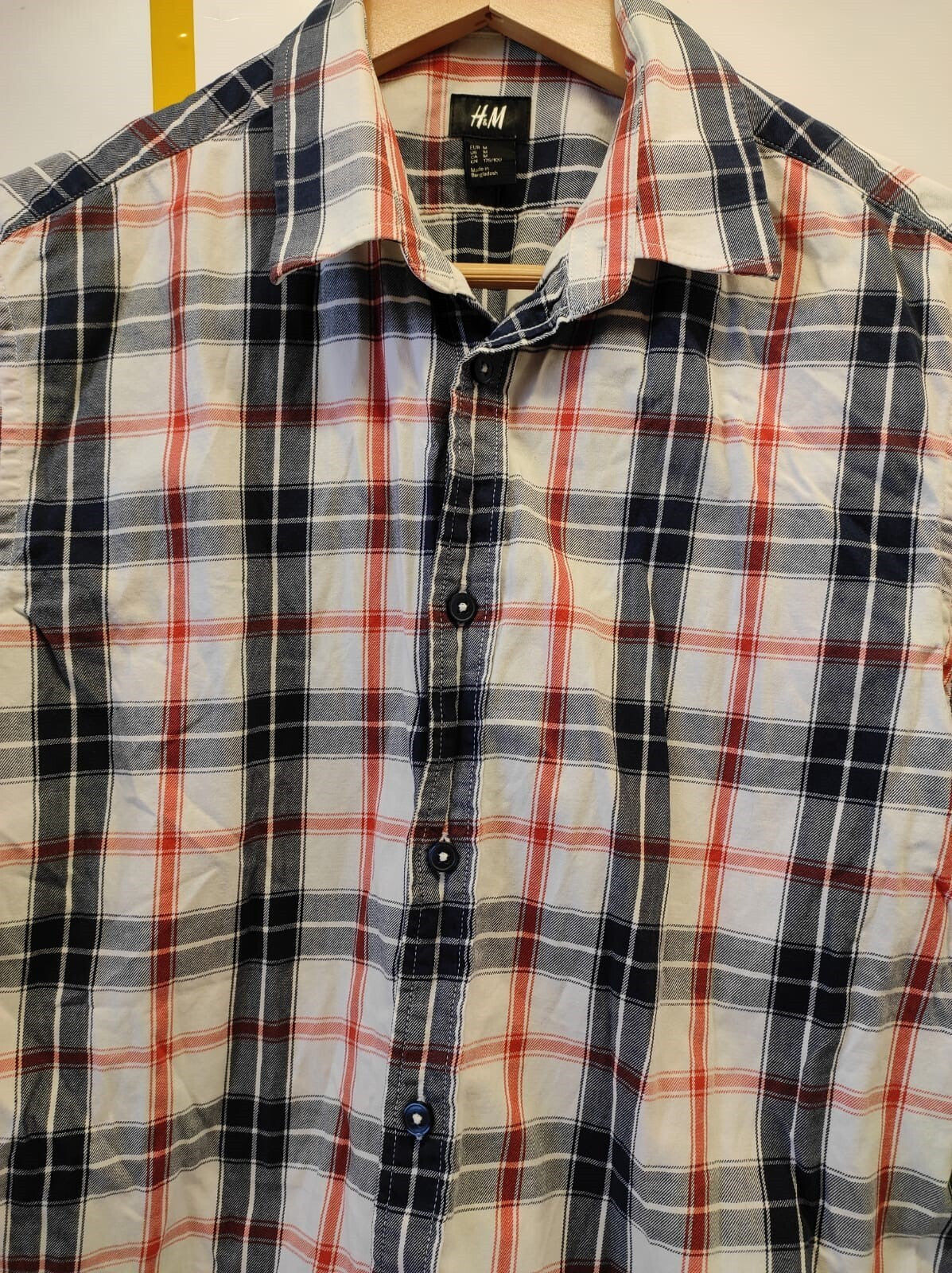 H&M Oxford Shirt Men's Medium Red Plaid Button Down Long Sleeve Cotton