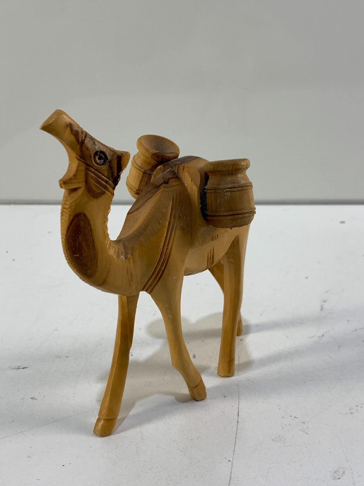 Vintage Hand Carved Wood Camel w/ Water Jugs