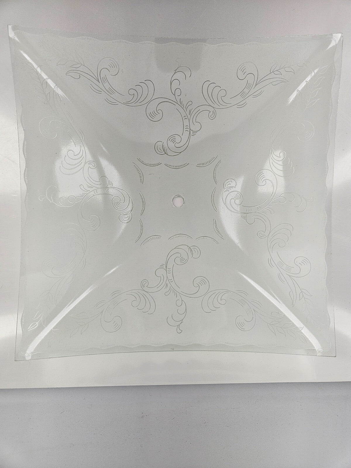 12" Square Glass Ceiling Light Fixture Frosted Glass Floral Vintage