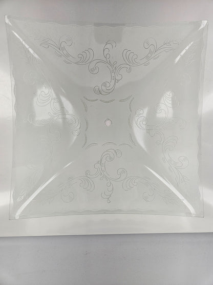 12" Square Glass Ceiling Light Fixture Frosted Glass Floral Vintage