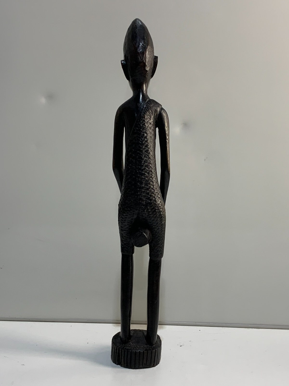African Tribal Hand Carved Heavy Hard Wood Sculpture Playing a drum