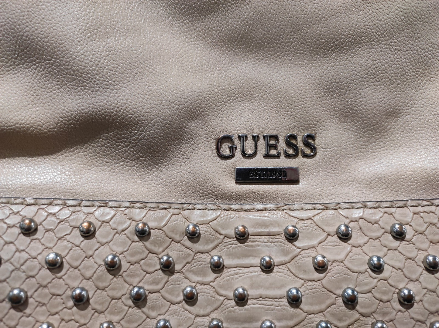 GUESS Rhinestones Large Tote Handbag Purse- Beige