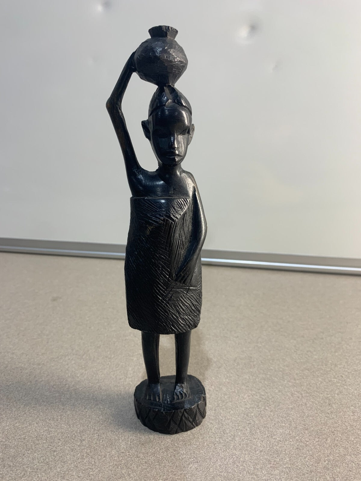 Vintage 1960s Genuine Hand Carved Ebony Wood Woman Carrying Water