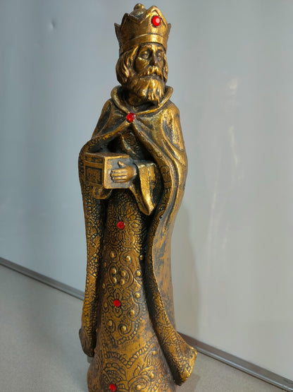 Vintage Gold Christmas Figurines, King Bearing Gift in a box