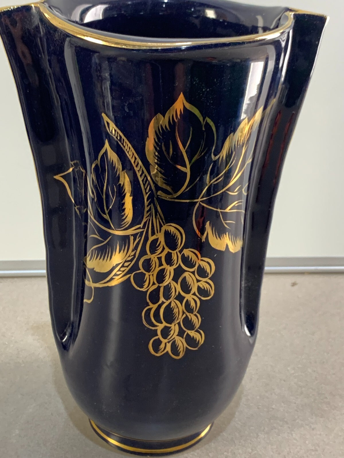 Vintage cobalt blue vase hand-painted, made in Italy