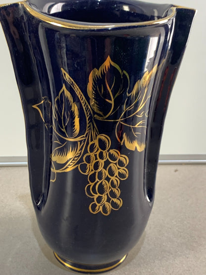 Vintage cobalt blue vase hand-painted, made in Italy