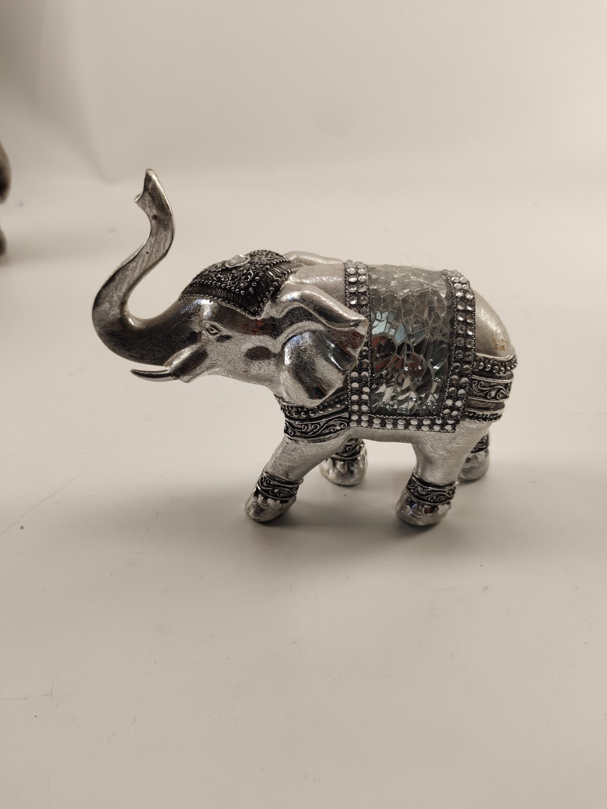 Silver Elephant Figurine Studded with glass - Porcelain