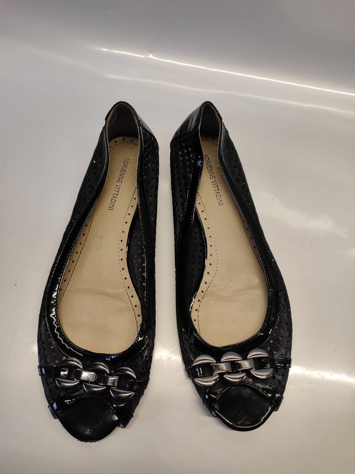 Adrienne Vittadini Black Slip On Flats Shoes Womens Size 8.5