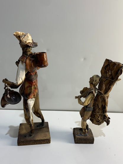 Vintage Mexican Folk Art Paper Mache Man and Woman Figures.