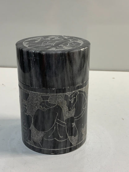 Vintage Collectible Black & White Carved Marble Jar