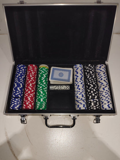 Poker Chip Set - Blue Red Green Black White - With 52 Cards and Dices Set
