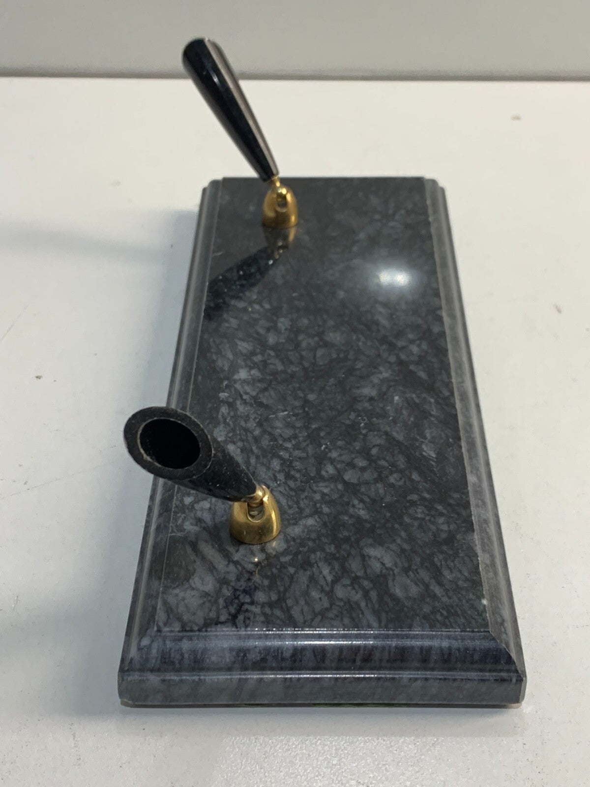 Black Zebra Marble Double Pen Stand