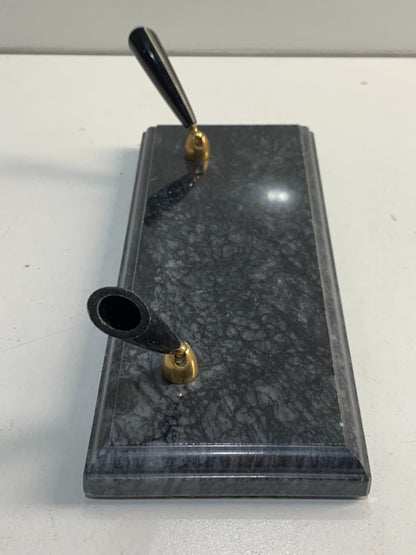 Black Zebra Marble Double Pen Stand
