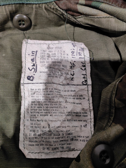 Vintage US Army Camo Lined Field Jacket "B. Swein" Cold Weather Size Medium