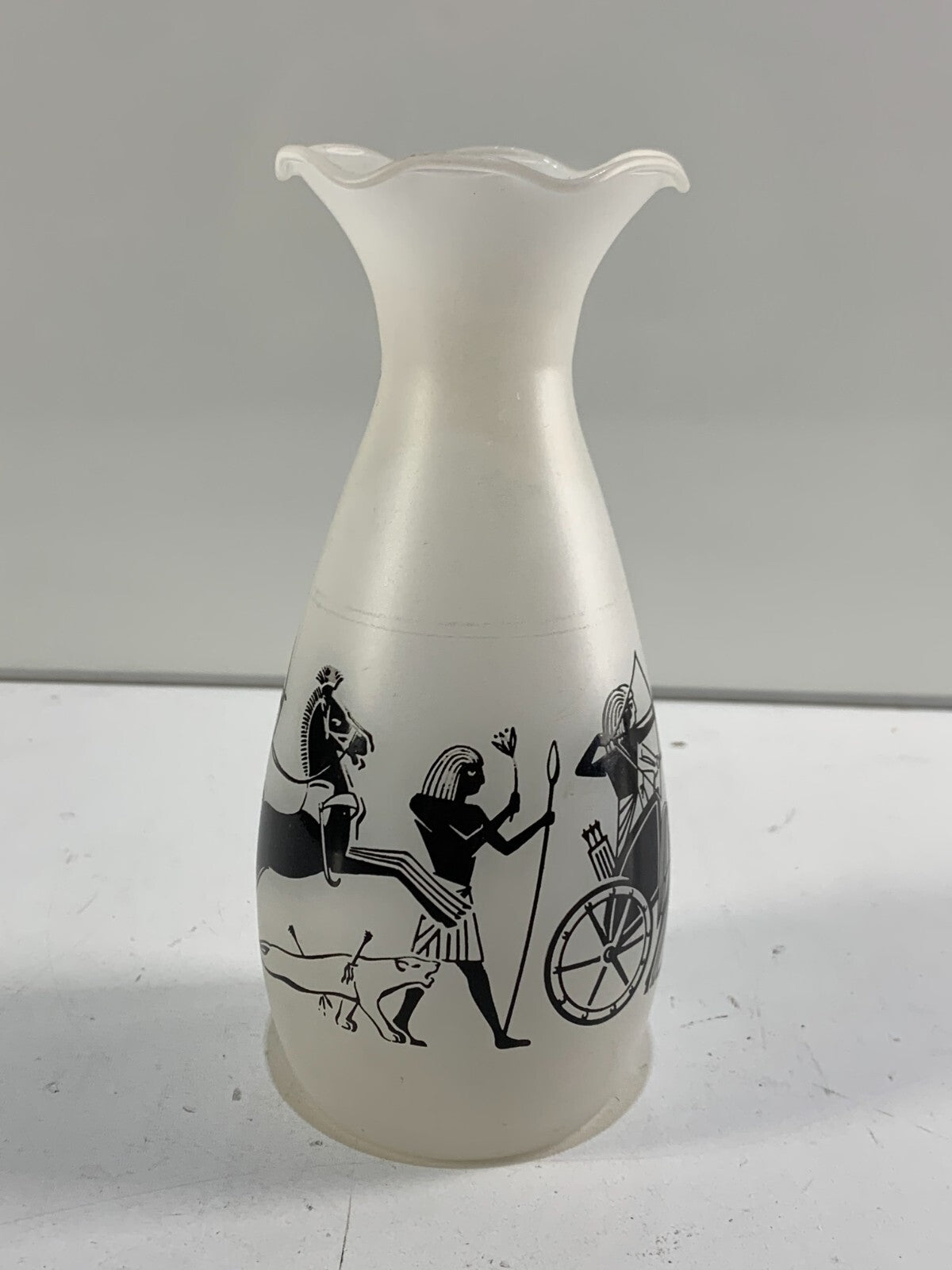 Vintage Egyptian Themed Glass Fluted Vase